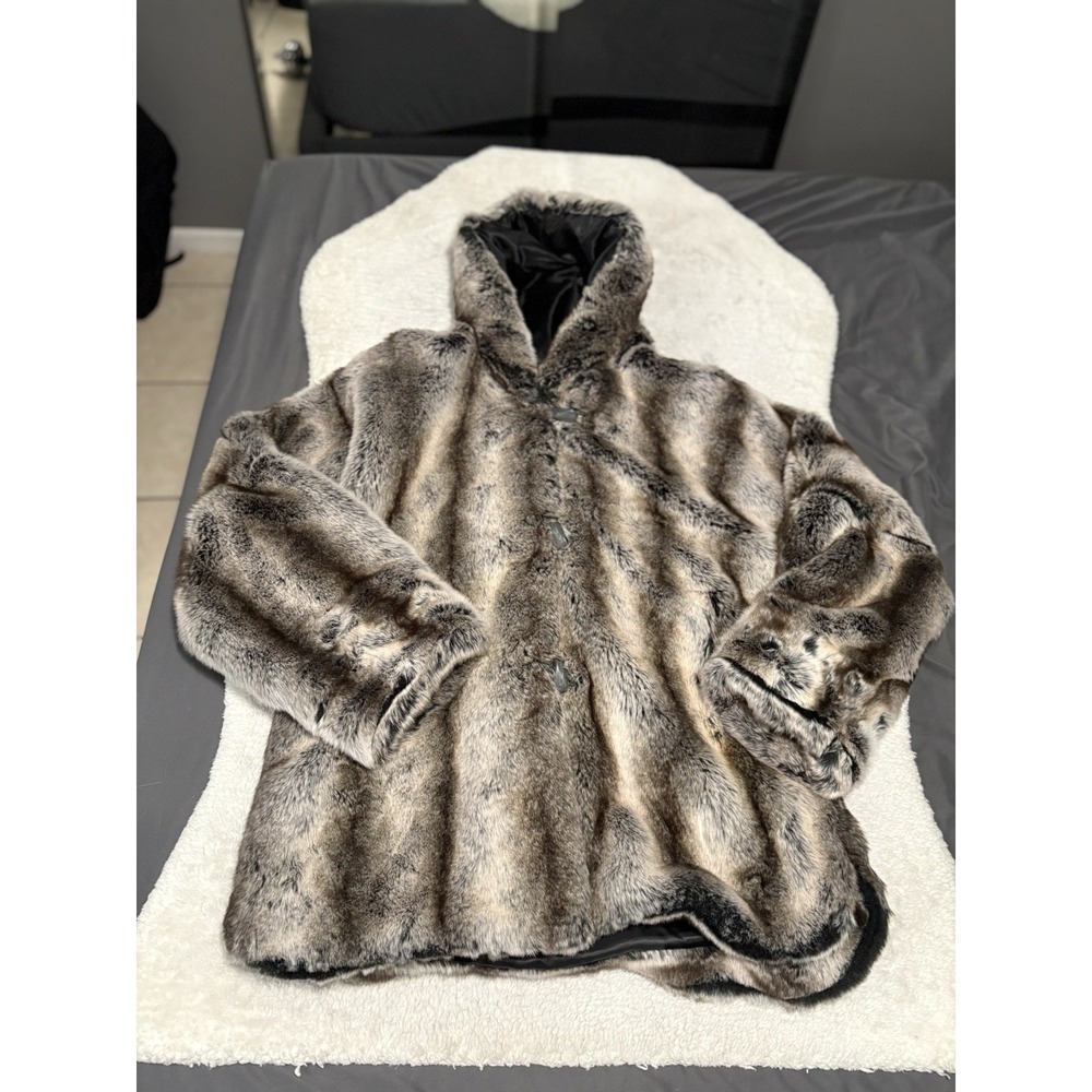 Vintage Alpine Studio Faux‎ Fur Jacket Women's Large Gray Brown USA Made